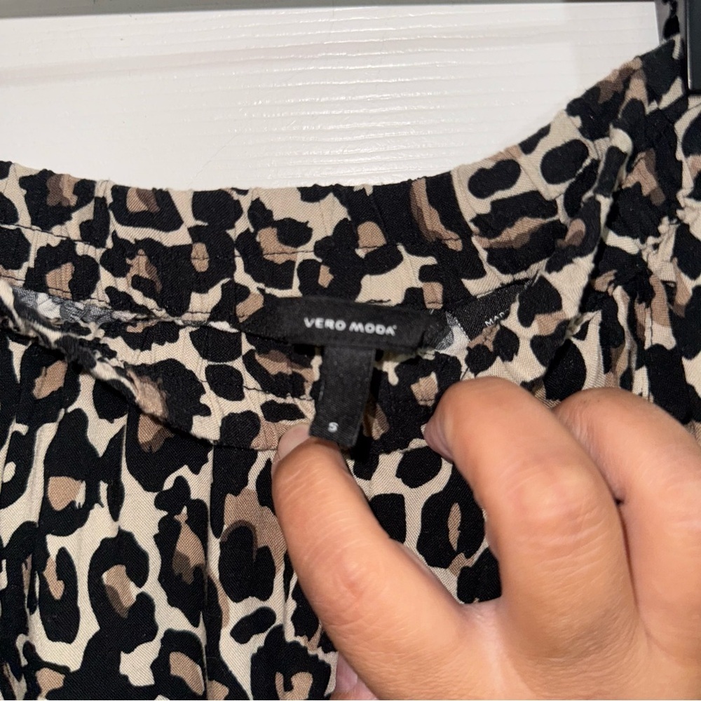 Vero Moda Womens Leopard Print Midi Skirt Elastic Waist Side Slit Brown Black S - Picture 3 of 3